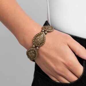 Paparazzi Jewelry Roaring Rose Brass Stretch Bracelet Bold Laser Cut Wide New